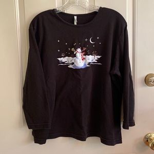 Vintage White Stag Women’s Christmas Long Sleeve Shirt Embroidered Snowman